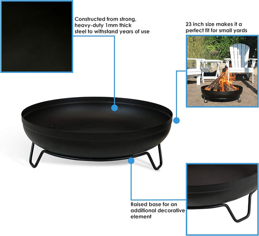 Sunnydaze 23-Inch Small Fire Pit for Patio - Outdoor Wood-Burning Fire Pit Bowl - Black