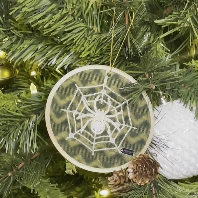 Matashi 5D Spider Print Art Ornament - Lucky Spider Hanging Ornaments for Christmas Tree Decor - with Story of The Tradition of Tinsel Legend Spider on Web Ornament