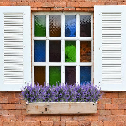 Ouddy Decor 12 Bundles Artificial Lavender Fake Flowers Faux Plastic Plants for Home Wedding Kitchen Garden Patio Window Box Office Table Centerpieces Indoor Outdoor Decor, Purple