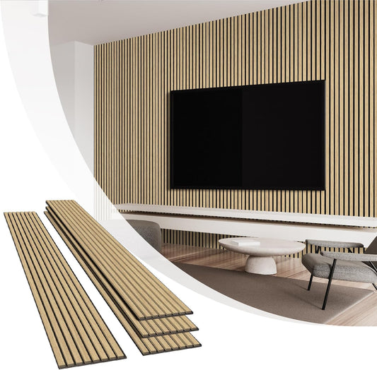 Olanglab Wood Slat Wall Panels 4 Pack, Wooden Acoustic Wall Panels, 94.5"x12.6" Each 3D Wall Panels for Interior Wall Decor (Warm Oak-Extendo Trio)