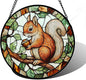Stained Glass Window Hanging, Squirrel on a Branch Suncatcher Diamond Glass Panel Animal Sun Catchers Decor for Birthday for Women, Men, Wife, Aunt, and Mom 9.8 in