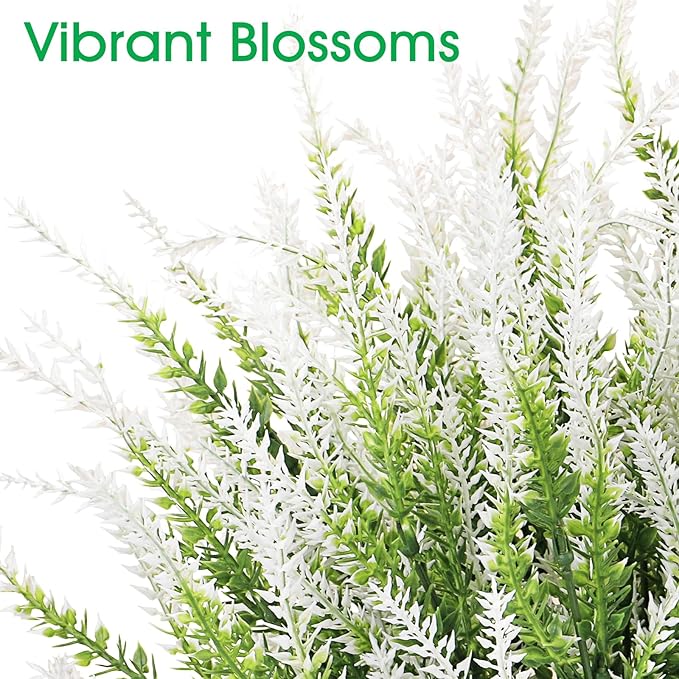 Ouddy Decor 12 Bundles Artificial Lavender Fake Flowers Faux Plastic Plants for Home Wedding Kitchen Garden Patio Window Box Office Table Centerpieces Indoor Outdoor Decor, White