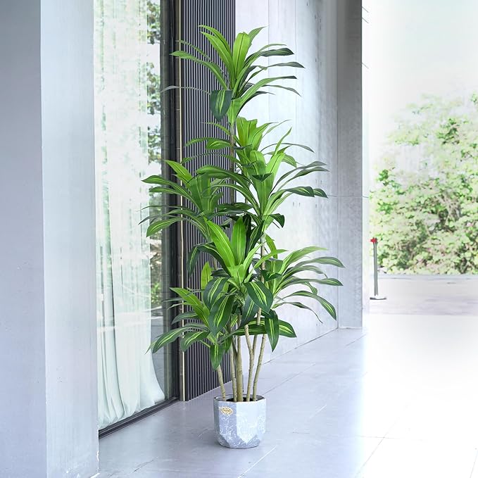 Artificial Plants 6Ft Dracaena Fragrans Faux Trees with 8 Heads Fake Tree for Home Decor Indoor or Outdoor Office Decoration Housewarming Gift