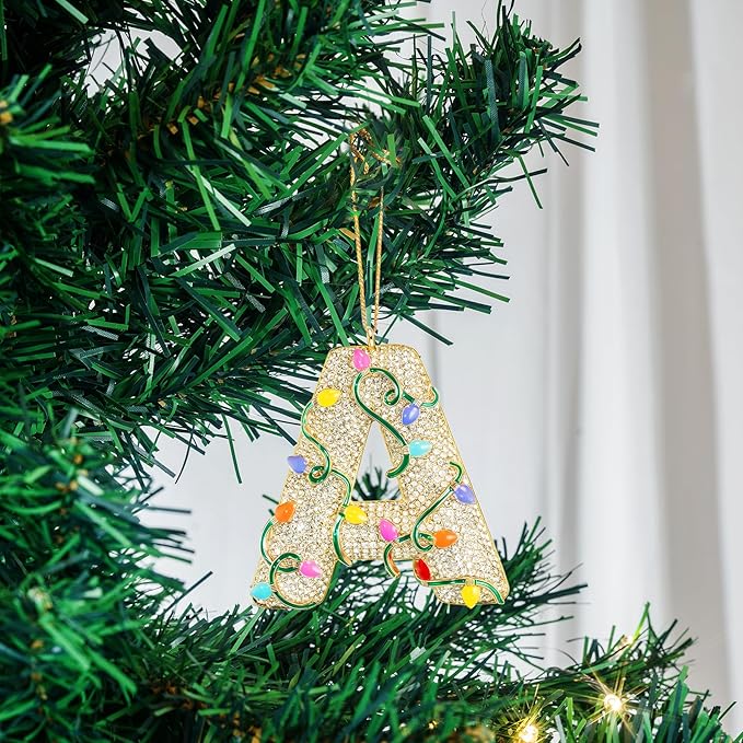 2025 Christmas Initial Ornaments,Letter A Ornaments for Xmas Tree,Hanging Christmas Ornament Gift for Mother Friends Sister Wife Grandma Women Men