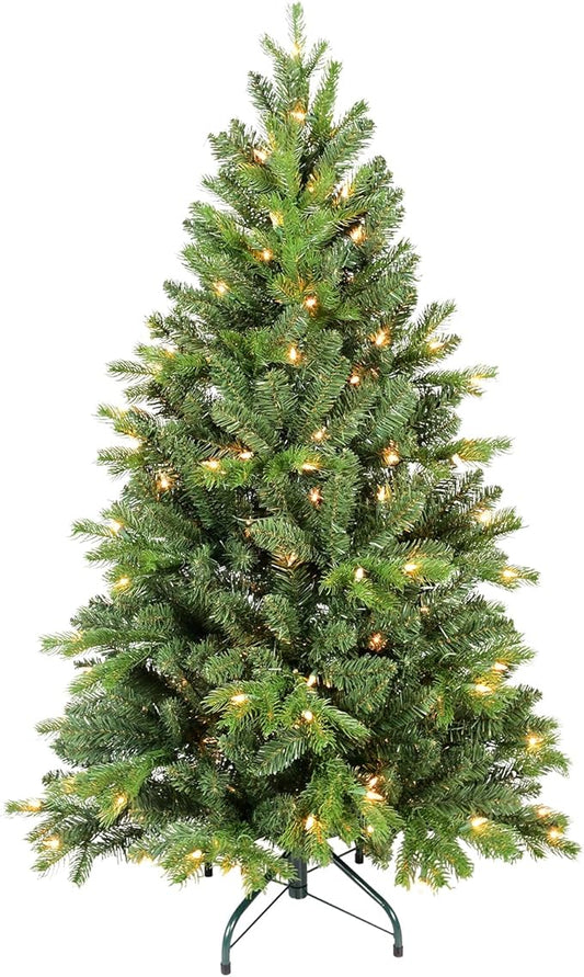 5ft Prelit Artificial Christmas Tree with Lights,North Valley Spruce Xmas Tree Indoor Outdoor Decor for Home Holiday, Easy to Assemble