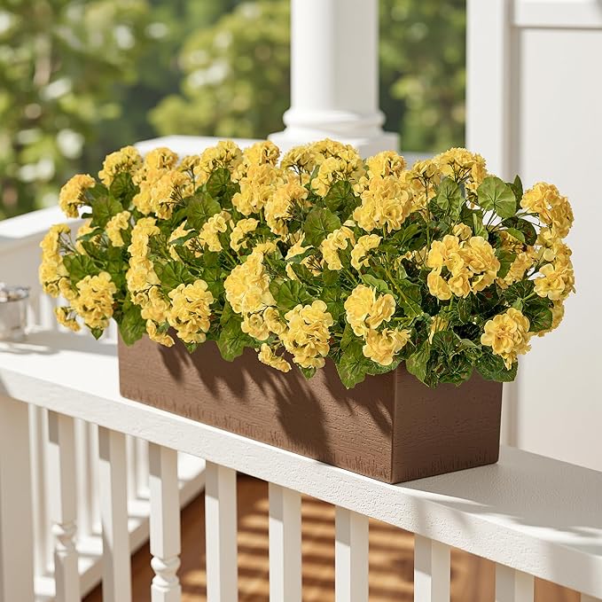 Artificial Geranium Flowers for Outdoors Geraniums Artificial Flowers Realistic Faux Geraniums for Outdoor Planters Silk Geranium Outdoor Fake Flowers Porch Home Kitchen Garden Decor(4PCS，Yellow)