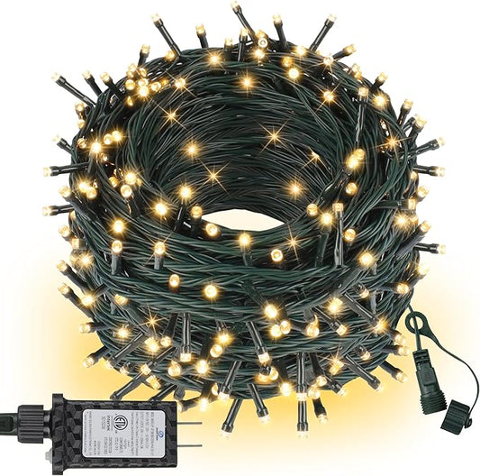 Extra Long Christmas Tree Lights 197FT 600 LED Connectable 8 Modes with Timer Decorative String Lights for Xmas Tree Patio Party Warm White