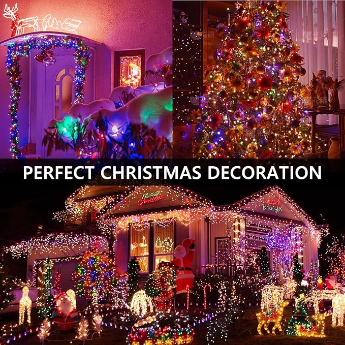 50FT 1000 LED Cluster Christmas Lights, Christmas Tree Lights Outdoor Indoor with 8 Modes & Timer & Remote, Firecrackers String Lights Waterproof for Garland Party Xmas Decorations, Multicolor