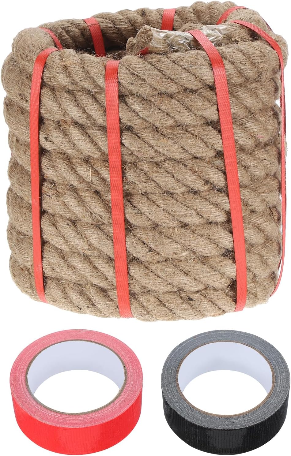 MECCANIXITY Jute Rope 1.4 Inch x 30ft, Thick Twine Rope Ropes Braided Jute Twine Natural Brown Burlap Cord String Heavy Twisted with Tapes for Decorative Crafts Railing Swing Tug of War