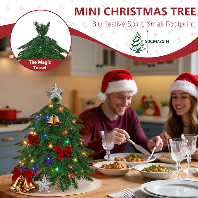 20IN Small Mini Christmas Tree for Tabletop, 1PC Artificial Desktop Christmas Tree with Norfolk Pine Top Design, Small Xmas Tree with Burlap Base for Table Desk Home Christmas Decor