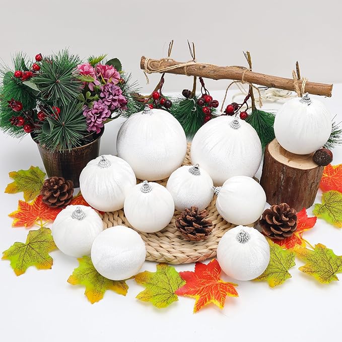 Gresorth 10 Pcs White Velvet Christmas Ball Ornaments White Ornament for Christmas Tree Fabric Hanging Balls Decor Home Fireplace