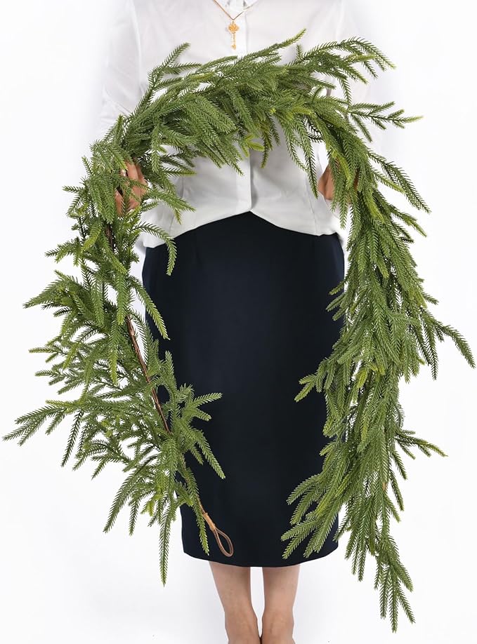 2 PCS 6 FT Artificial Norfolk Pine Garland, Real Touch Christmas Garland, Faux Winter Pine Garland for Fireplace Mantle Table Wall Stair Indoor Outdoor Xmas Holiday Christmas Decorations