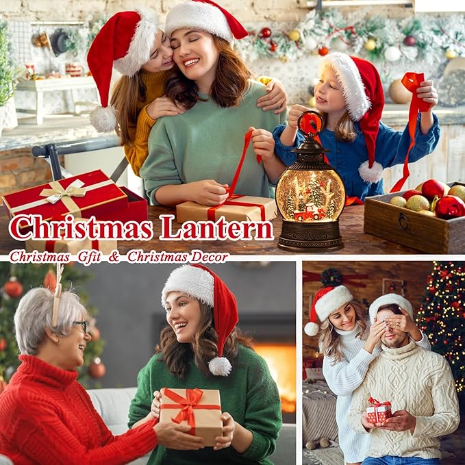 Christmas Snow Globes,Swirling Music Box Christmass Trees with 8 Songs & 6H Timer,Battery Operated & USB Powered Christmas Lanterns for Indoor Holiday Table Party Gifts