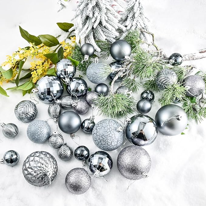 LANGXUN 36pcs Gery Christmas Tree Decorations Balls, Bolas De Navidad, 2025 Christmas Decor, Indoor Outdoor Shatterproof Christmas Ornaments, Xmars Party Wedding Suppiles