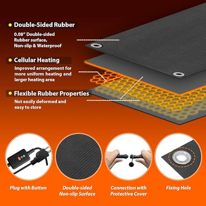 mestyl Heated Snow Melting Mats Outdoor, 10 x 30 Inch Heated Outdoor Mats, Snow and Ice Melting Mats No-Slip Winter Outdoor Heated Mats for Stair, Walkway, Steps, Sidewalks, Decks, Driveway, 4Pcs