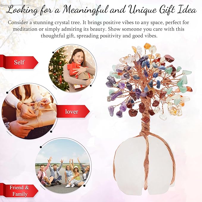 7 Chakra Crystal Tree of Life with Quartz Base – Crystal Room & Home Decor, Cute Home Birthday Gifts for Men & Crystals and Healing Stones for Women Mom Sister Gemstone Tree for Shelf & Bedroom Decor