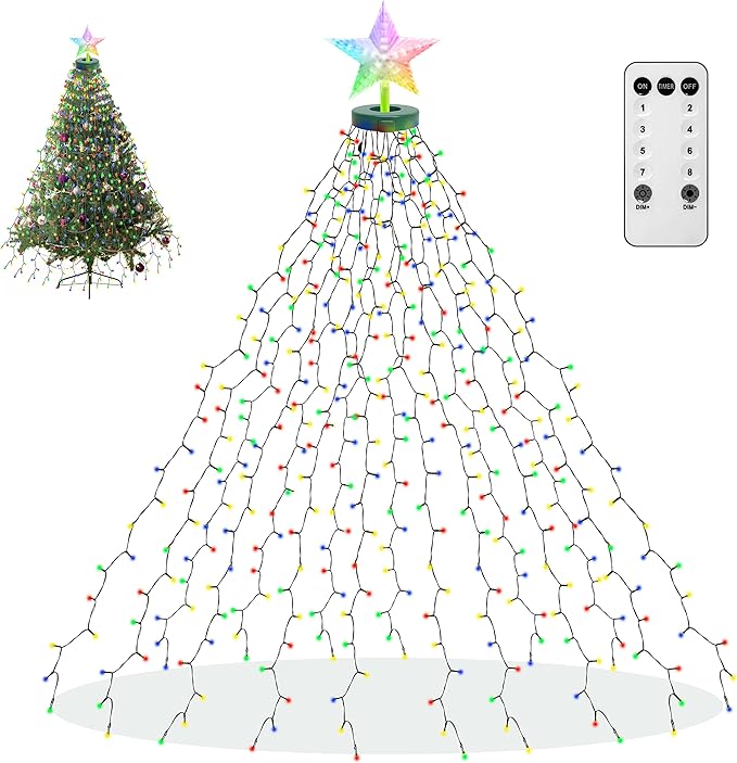 Christmas Tree Lights String, 410LED Christmas Lights for Tree with 8 Light Modes & Memory Function, 6.6FT x 16 String Lights with Timing & Remote Control for Christmas Decoration - Multicolor