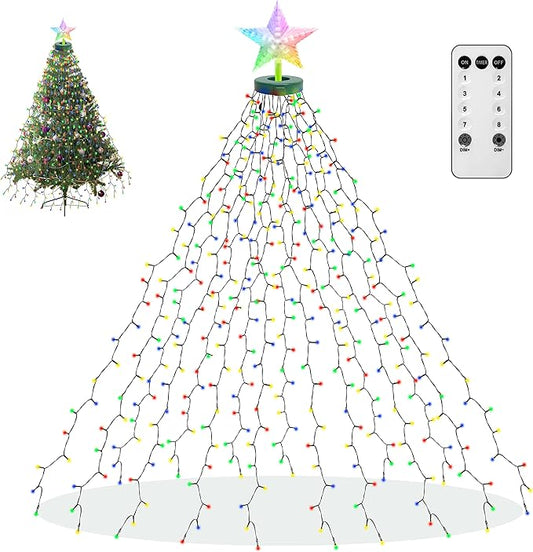 Christmas Tree Lights String, 410LED Christmas Lights for Tree with 8 Light Modes & Memory Function, 6.6FT x 16 String Lights with Timing & Remote Control for Christmas Decoration - Multicolor