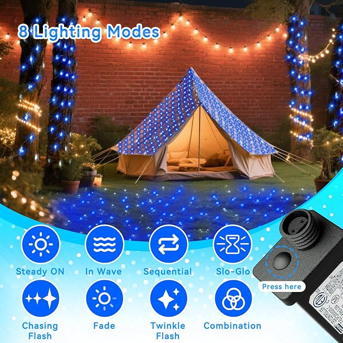 LitHome 14.8FT x 5FT Christmas Net Lights Outdoor Mesh Lights, 300 LED Christmas Blue Net Light for Bushes Connectable, 8 Modes Giant Mesh Light Waterproof Green Wire for Tree Garden Party Roof Decor