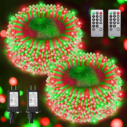 Total 710FT 1800 LED Christmas Lights,Extra LongOutdoor String Waterproof, Timer & Memory, 8 Modes Dimmable Plug in Fairy for Outside Tree Holiday Party Wedding Decor, Red and Green