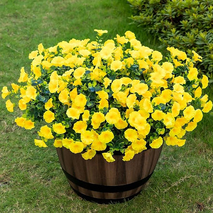 Lnoicy Artificial Flowers for Outdoor 12 Bundles Eucalyptus Fake Flowers for Planter,UV Resistant Fake Morning Glory for Home/Porch/Garden Decoration（Yellow）