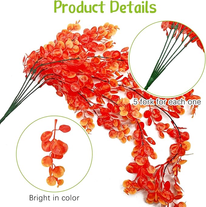 Hamiledyi Reptile Plants 5 Pcs Climbing Terrarium Plant with Suction Cup Artificial Decor for Snake Cage Bearded Dragon Tank Accessories for Lizard, Leopard Gecko, Chameleon, Snake (Orange)