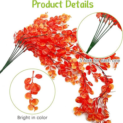 Hamiledyi Reptile Plants 5 Pcs Climbing Terrarium Plant with Suction Cup Artificial Decor for Snake Cage Bearded Dragon Tank Accessories for Lizard, Leopard Gecko, Chameleon, Snake (Orange)