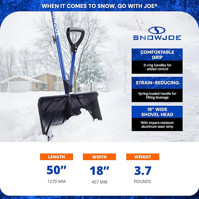 Snow Joe Snow Shovel with 18-Inch Blade and Assist Handle, 3.5 Lbs - Heavy-Duty Lightweight Shoveling Tool for Ice Removal, Shovelution SJ-SHLV01