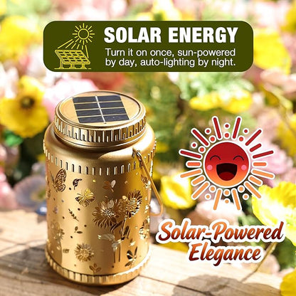Cooo 4 Pack Solar Lanterns Outdoor Waterproof Sunflower Butterfly Solar Pathway Lights Landscape Path Christmas Gifts for Women Mom Grandma for Outdoor Table Lamps Garden Yard Backyard Decor -Gold