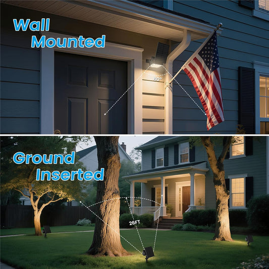 VOLISUN Solar Spotlight Outdoor, IP67 Waterproof Solar Landscape Spot Lights，Uplights for Yard Garden Pathway - 4 Pack (Warm White) 27 LED 3 Lighting Modes