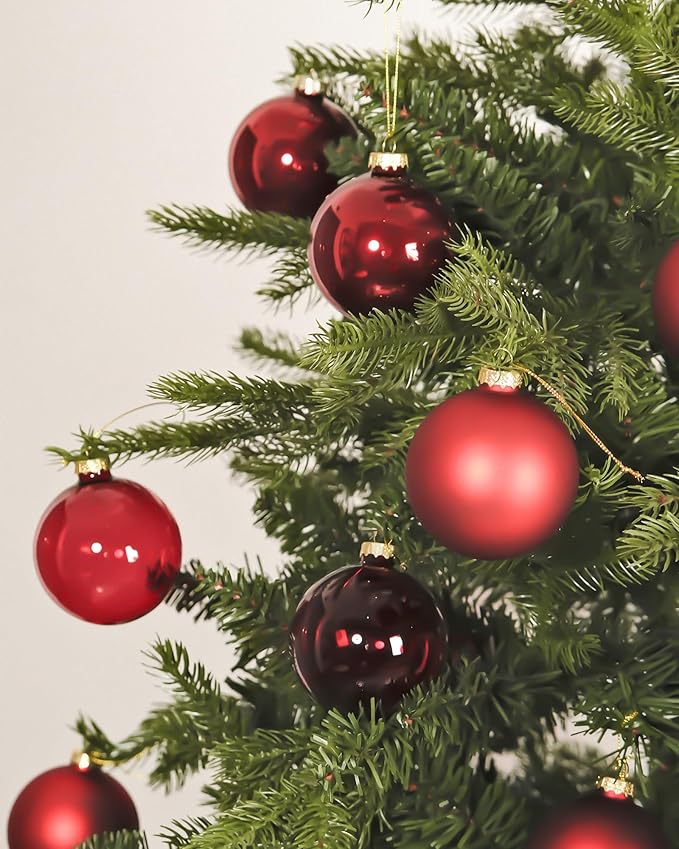 DN DECONATION Deep Red Glass Christmas Ornaments, Set of 9, 3.15' Hanging Christmas Baubles for Xmas Tree Decoration, Wedding Party Gift