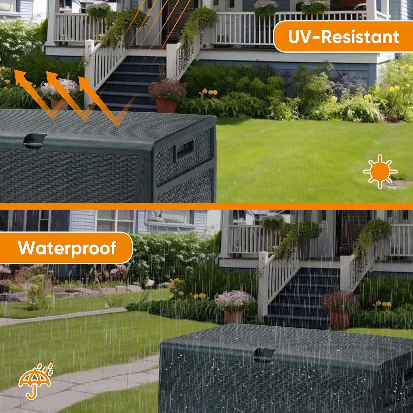 125 Gallon Resin Deck Box, Weatherproof Outdoor Storage Box for Patio, Garden, Pool, and Yard, Lockable Waterproof Bin for Tools, Cushions, and Accessories, Grey