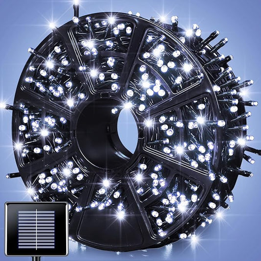JMEXSUSS 600 LED Solar Christmas Lights Outdoor Waterproof, 206.7ft White Solar Lights Outdoor, 8 Modes White String Light for Yard Patio Tree Gardens Wedding Party Christmas Decor