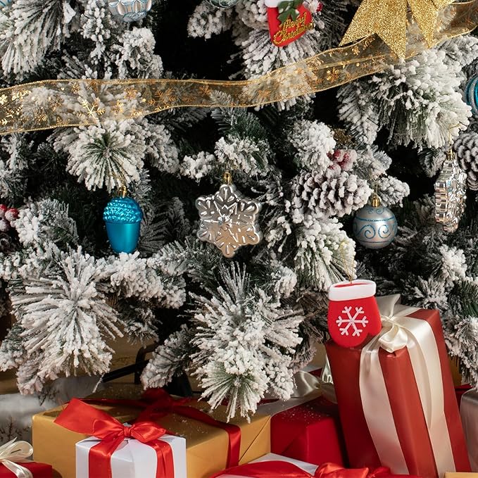 110Pcs Christmas Ball Ornaments Set, Assorted Blue and Silver Christmas Ornaments for Xmas Tree, Shatterproof Plastic Baubles Hanging Decorations for Holiday/Party/Wedding