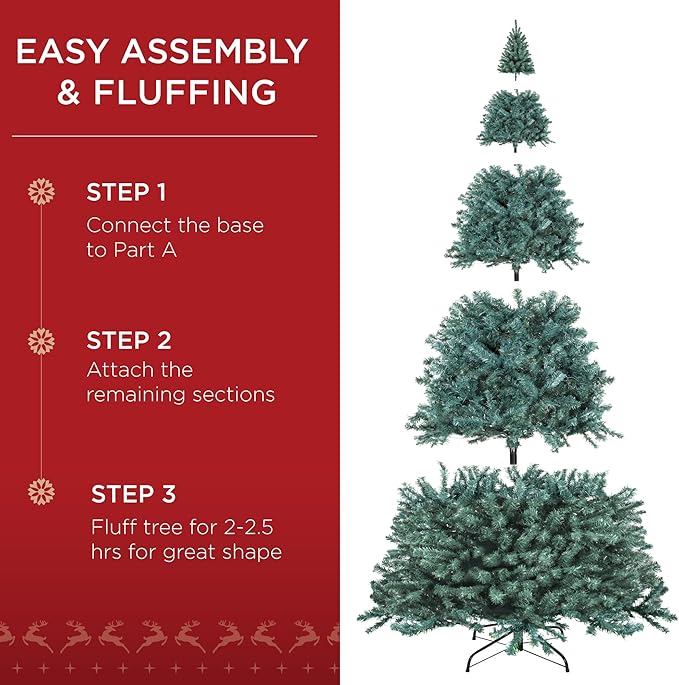 Best Choice Products Artificial Christmas Tree, 12ft Premium Pre-Lit Realistic Spruce Holiday Décor w/Dense Branches, Metal Base - Blue Spruce