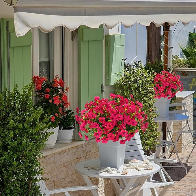 14 Bundles Fake Mums Fake Plants Artificial Mums for Outdoors Artificial Flowers for Yard Porch Home Garden Fall Indoor Outdoor Decor(Fuchsia)