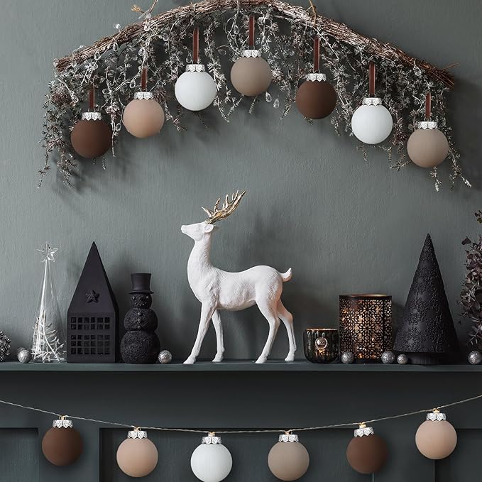 12 Pcs Neutral Matte Christmas Ball Ornaments 2.4 Inch Rustic Boho Cream Beige Tan Brown Xmas Bulbs Ornament Vintage Xmas Baubles Modern Christmas Decor for Tree Farmhouse Decor