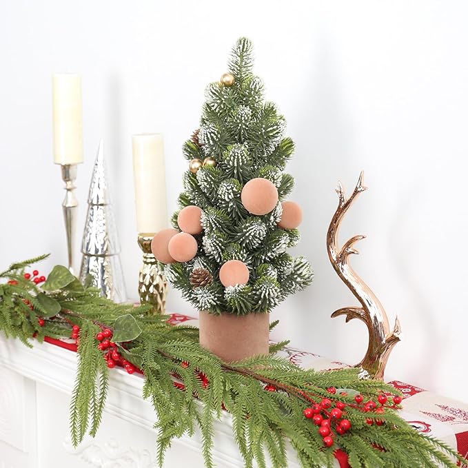 SY Super Bang Small Christmas Tree, 13Inch Artificial Velvet Ball Berry Mini Tabletop Tree Christmas Decorations, for Home Party Thankgivings Xmas Indoor Decor. (Light Coffee, 18Inch)