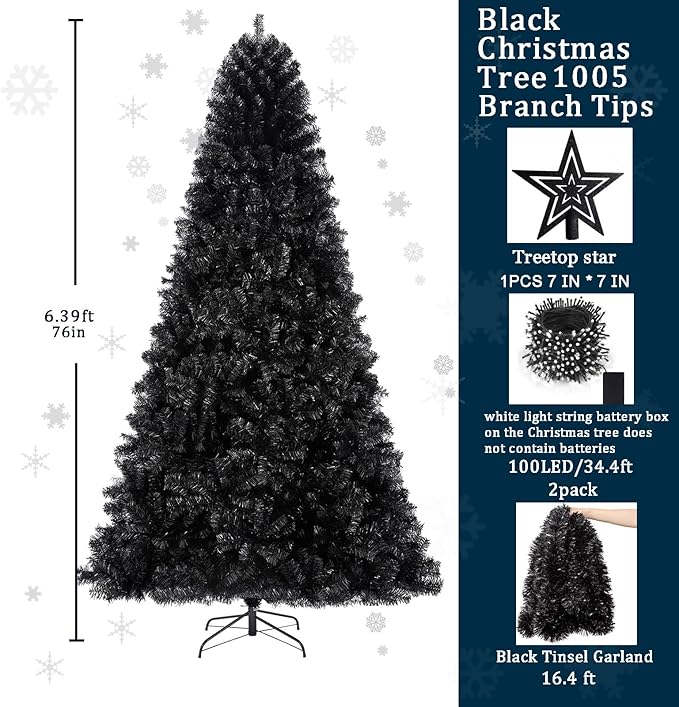 KTKDE 6ft Artificial Black Christmas Tree Outdoor Black Halloween Tree Decorations with 1005 Tips Led String Lights Pencil Christmas Tree Indoor Holiday Office Party Decorations