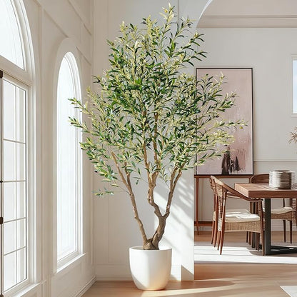 8ft Faux Olive Tree with Pot & Moss Artificial Olive Plant Fake Olive Tree for Home Decor, Large Indoor Artificial Trees Faux Plants Indoor Durable Artificial Trees for Living Room/Office
