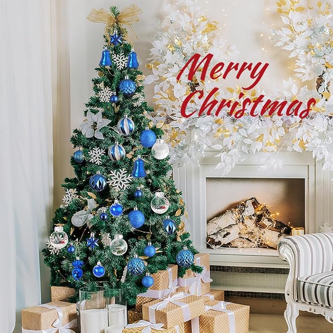ILLUMINEW 111-Pack Christmas Balls Ornaments,Assorted Shatterproof Christmas Ornaments Set, Luxurious Hanging Pendants Package for Christmas Tree Party Holiday Indoor Decor (111Pcs-Blue)