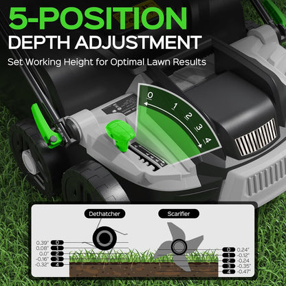 2025 Upgrade 16-Inch 15.5 Amp 2-in-1 Electric Dethatcher and Scarifier with 14.5-Gallon Collection Bag, Lawn Dethatcher with 5-Position Depth Adjustment, Keeps Lawn Healthy – Light Green