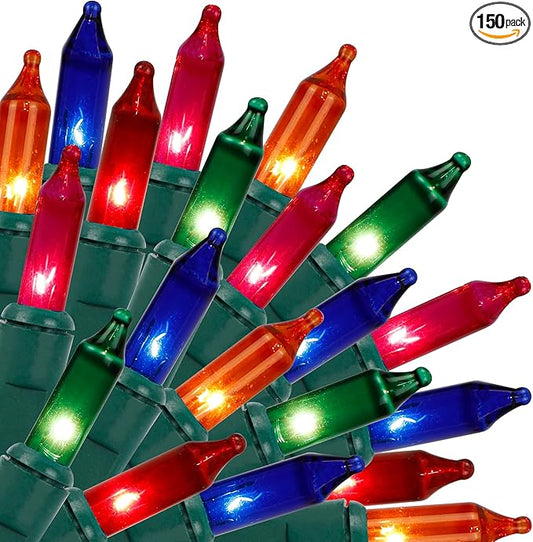Christmas Lights Indoor Outdoor, 33FT 150 Lights Multicolor Christmas Tree Lights, 120V UL Certified Incandescent Mini String Light for Xmas Decoration, Holiday, Party, Home（No Twinkle Function）