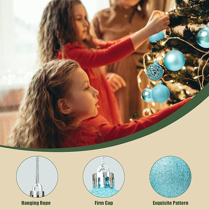 100-Pack Christmas Ball Ornaments for Tree,Shatterproof Plastic Holiday Baubles Set in Assorted Sizes and Finishes, Christmas Tree Decorations for Home, Office, Party, Indoor Outdoor Use