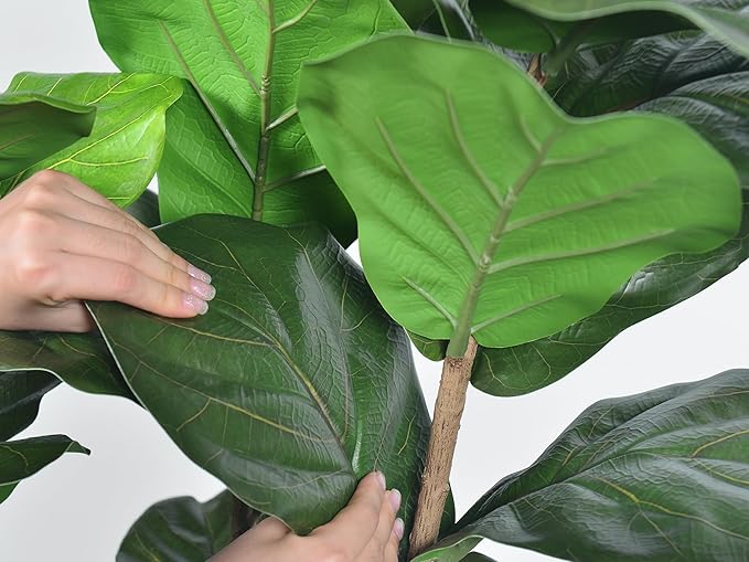 Artificial Fiddle Leaf Fig Tree, 5Ft Faux Floor Plants Fake Tropical Tree with Pot for Indoor Outdoor Office House Living Room Home Decor