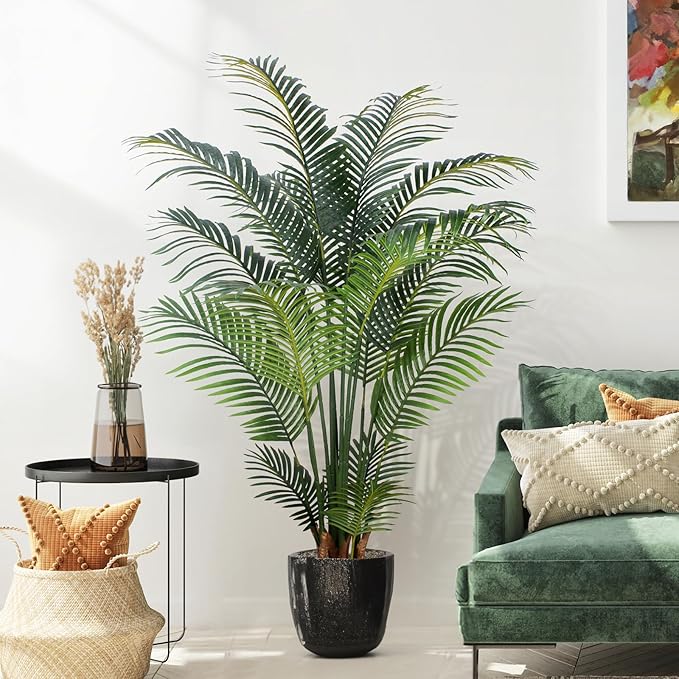 Artificial Tropical Palm Plant - 5 Ft Artificial Tree with Plastic Pot for Office and Home Decor, Tall Faux Plants for Indoors and Outdoors, Artificial Silk Palm Housewarming Gift,K150