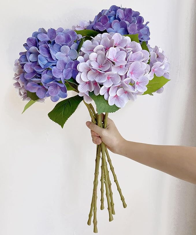 6pcs 23 inch Mix Purple Hydrangea Artificial Flowers，Real Touch Latex Hydrangea Flowers Realistic Table Centerpiece - Purple