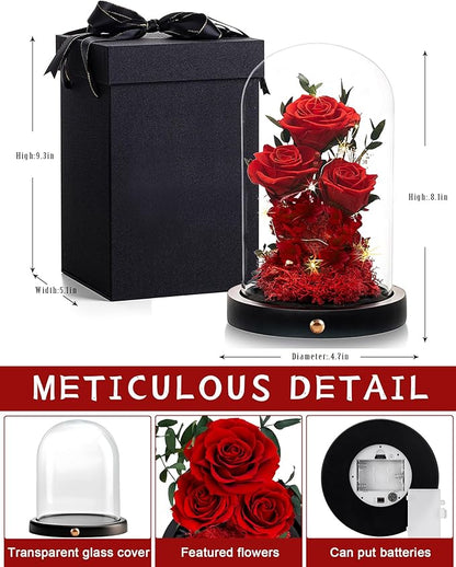 Flowers Roses Gifts for Mom Grandma,Forever Preserved Rose in Glass Dome, Christmas Anniversary Thanksging Birthday Real Roses Gifts for Wife Women Mother in Law/Red