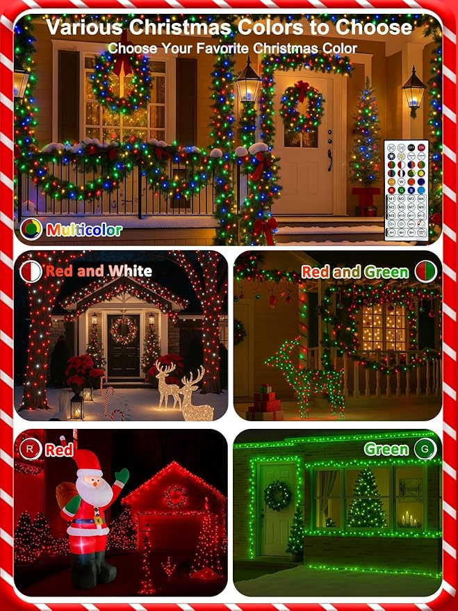 500LED Smart Color Changing Christmas Lights App Controlled, 175FT Waterproof RGB Twinkle String Light Music Sync Multiple Modes, Christmas Lights with Remote & Timer Indoor Outdoor Xmas Decorations