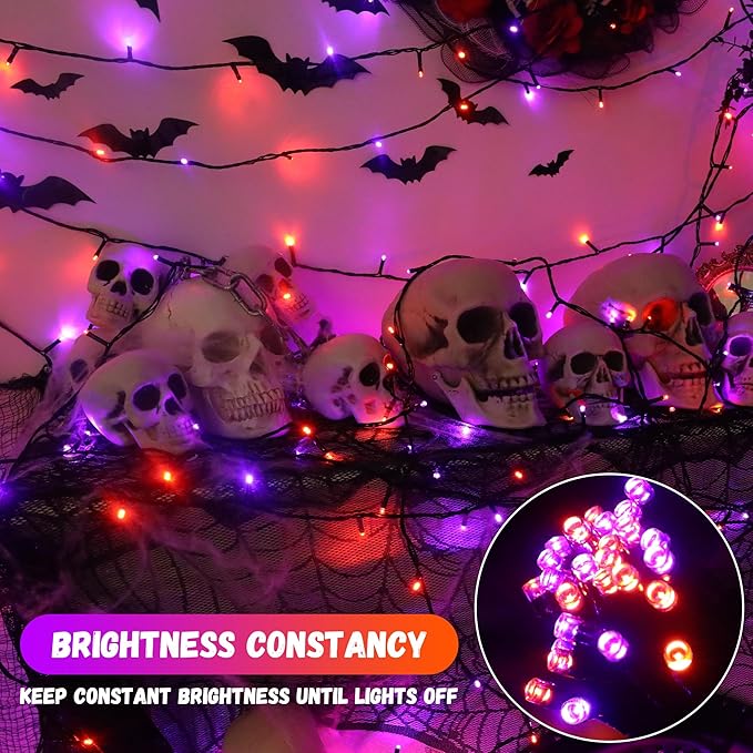 200LED Orange and Purple String Lights 63 Ft Halloween Light 8 Modes Twinkle Waterproof Light for Party Garden Indoor Outdoor Decor